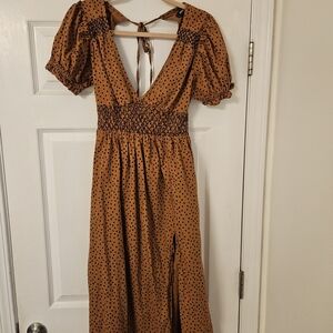 Urban Outfitters Rusty Mustard Polka Dot Maxi Dress